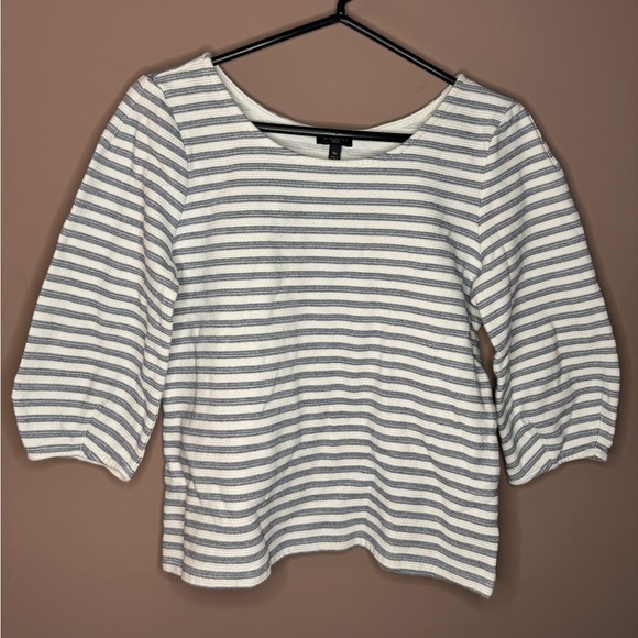 Talbots Tops - Talbots Boxy Puff Sleeve Blouse in White and Gray